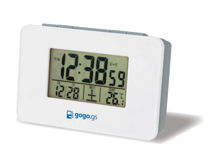 gogo.gsロゴが入った白い電波時計