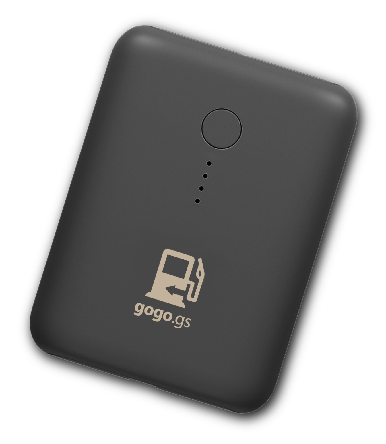 黒地にベージュのgogo.gsロゴが入ったモバイルバッテリー